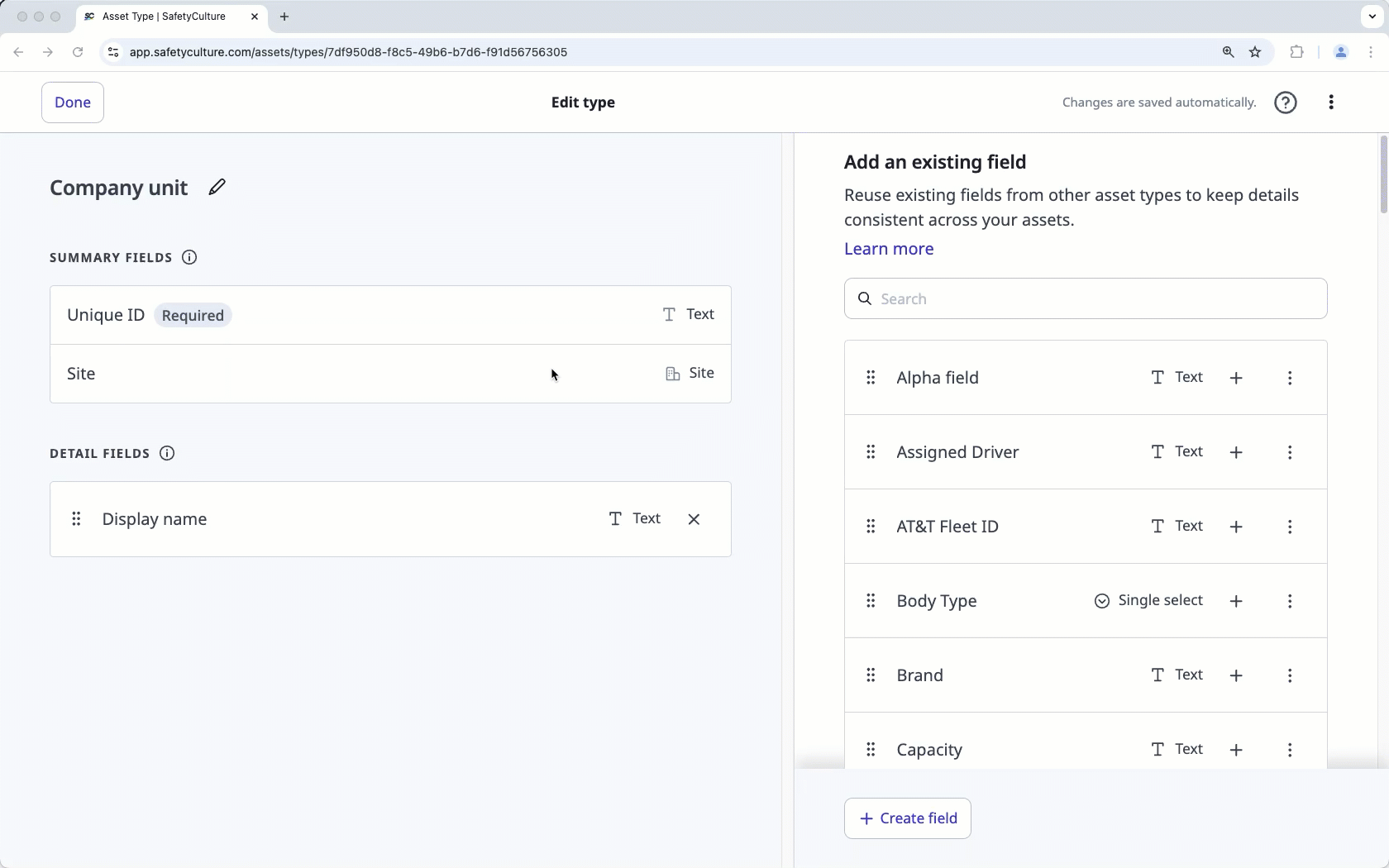 Renommer un type d'actif à partir de l'application Web.