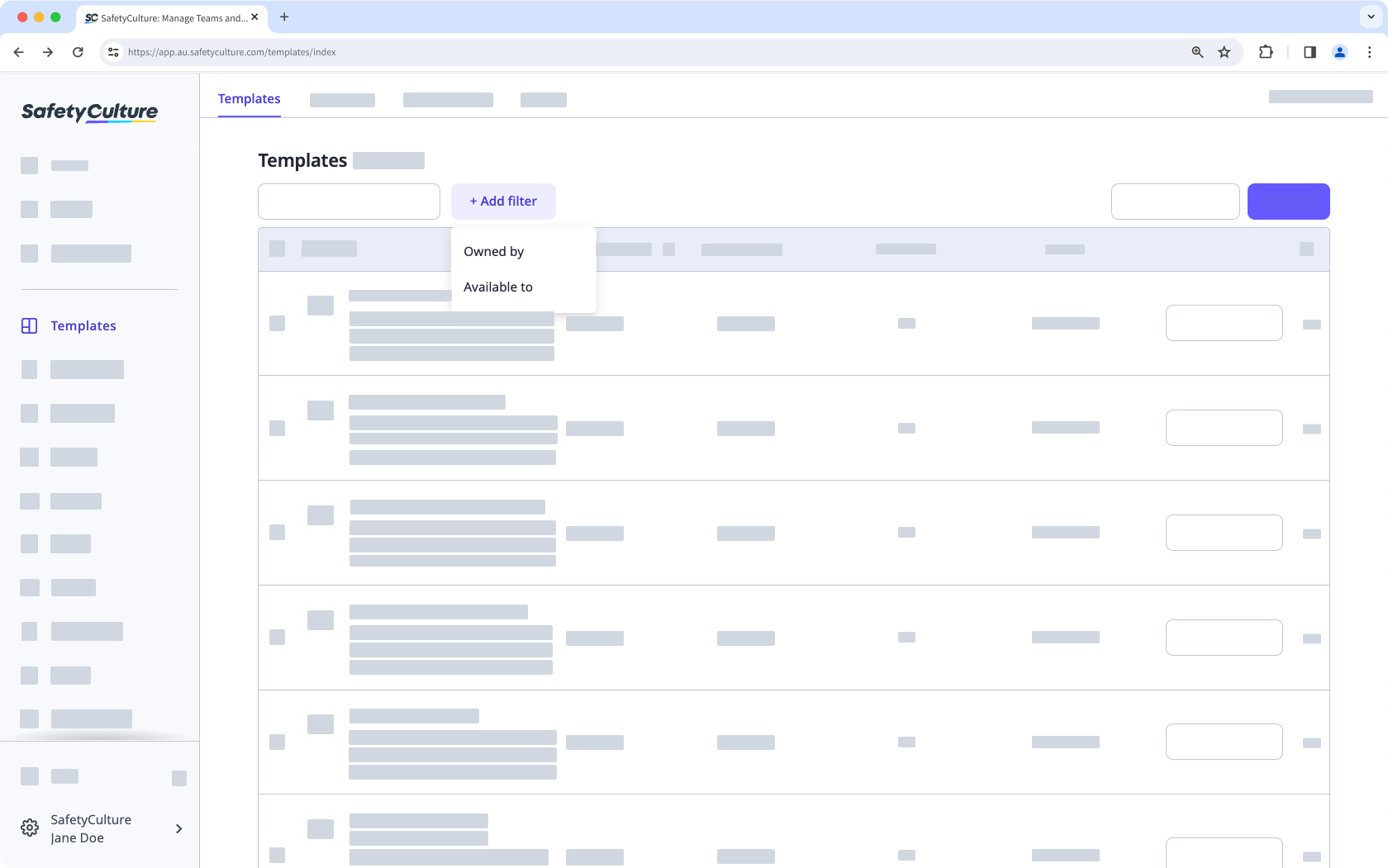 Filter templates via the web app.