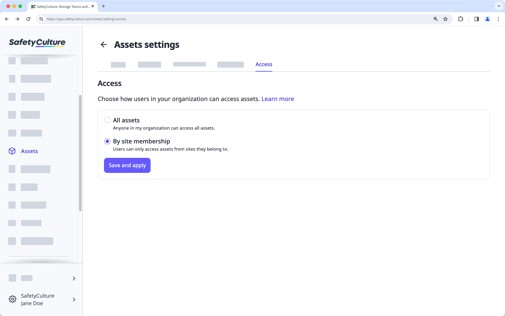 Edit asset access via the web app.
