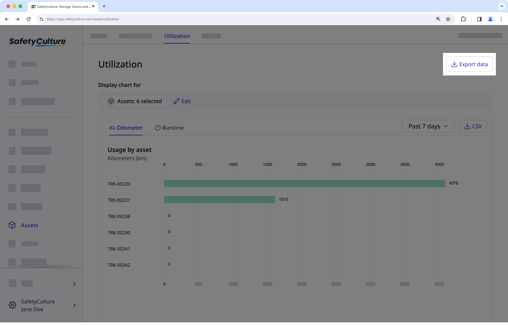 Exporter les données d'utilisation des actifs au format CSV via l'application web.