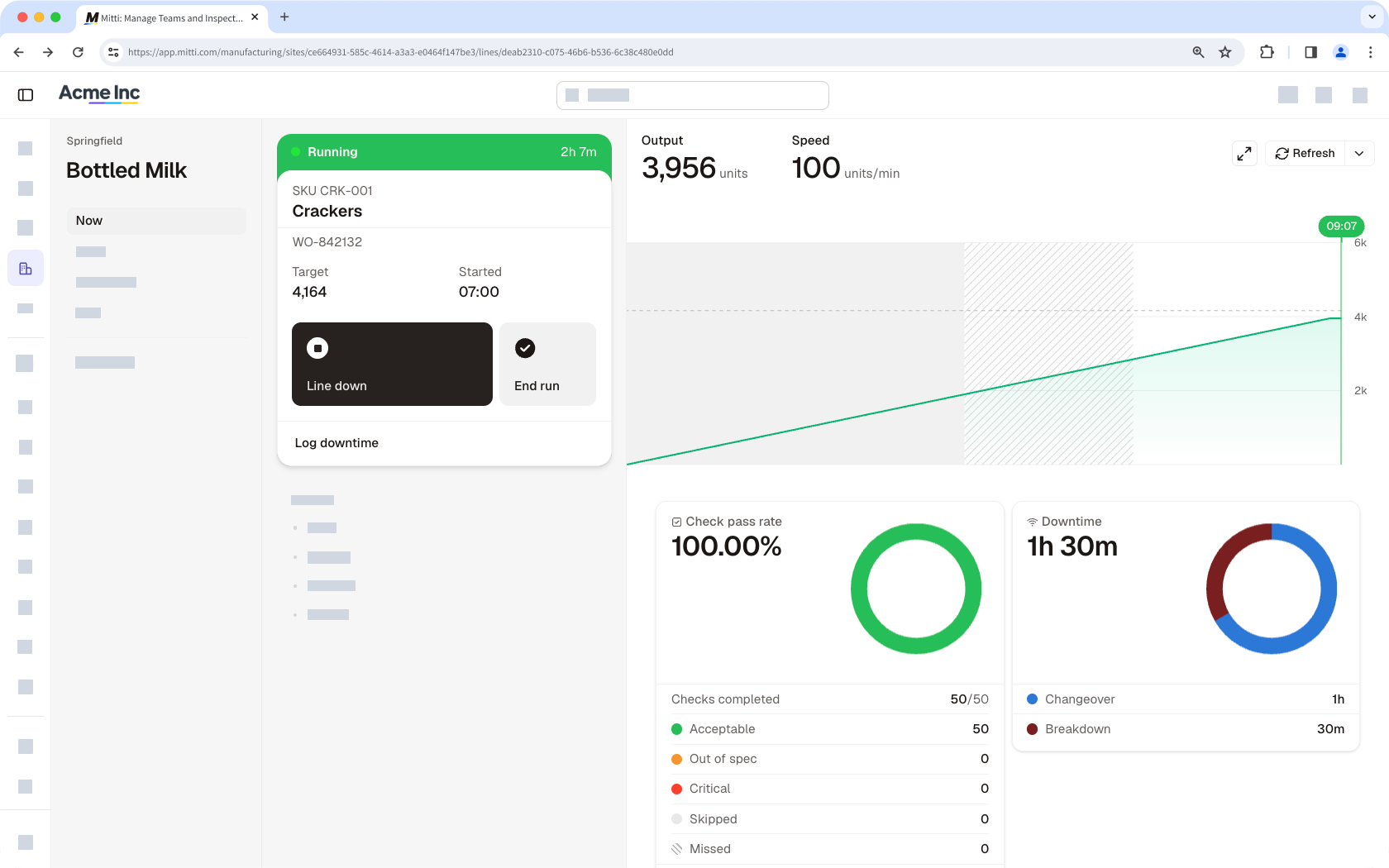 Die Live-Ansicht des Produktionslaufs für eine Linie im Produktionsmodul der Web-App.
