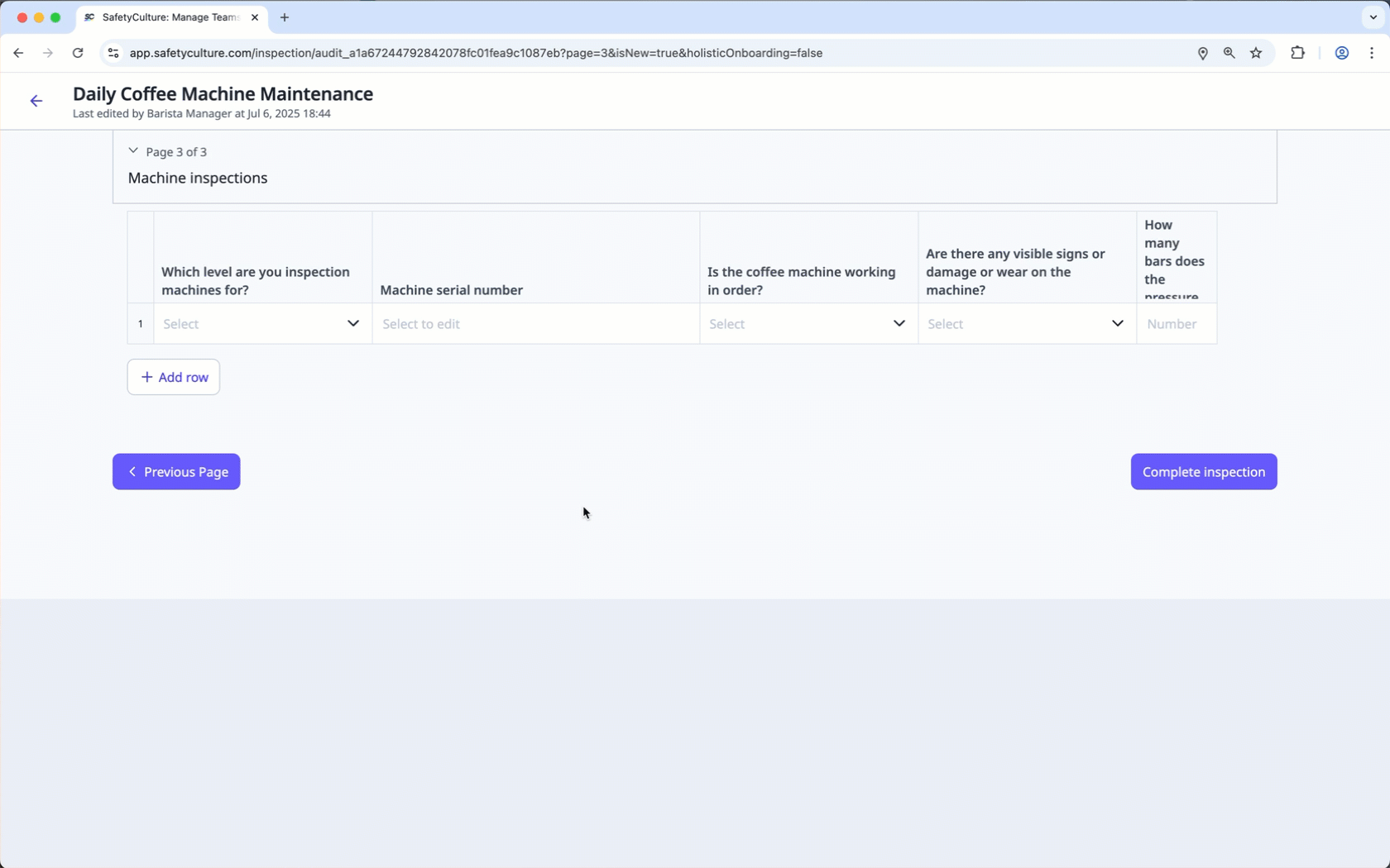 Add a row to your tables in inspections via the web app.