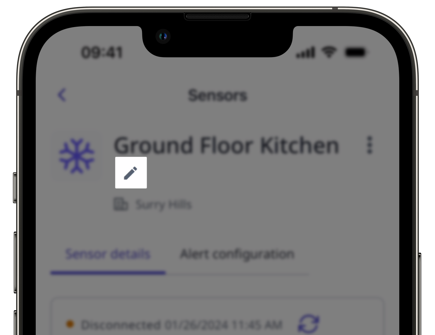 Ändern Sie die Kategorie, den Standort und die Zeitzone eines Sensors über die mobile App.