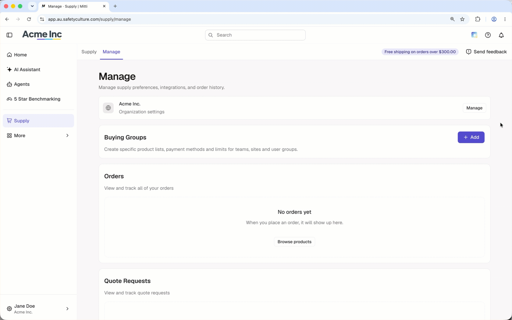 Click "Add" on the buying groups section of the Manage Supply page to create a buying group.