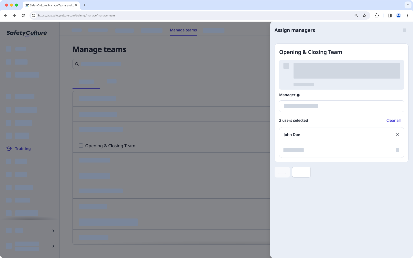 Unassign a team manager from a group via the web app.