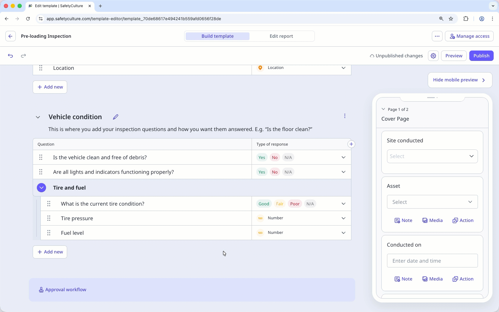 Ajoutez un flux de travail d'approbation à vos inspections à partir de l'application Web.