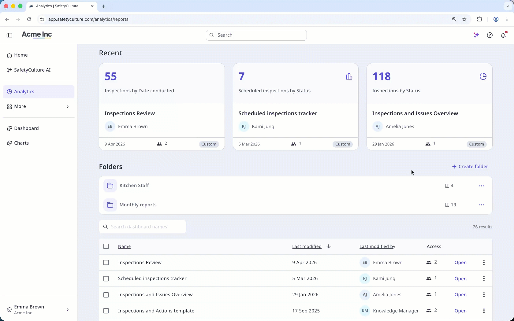 Create a dashboard folder in Analytics.