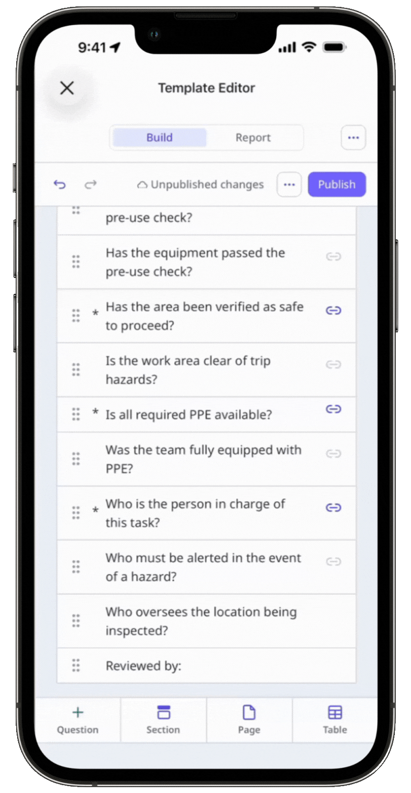 Unlink a response in the template editor via the mobile app.