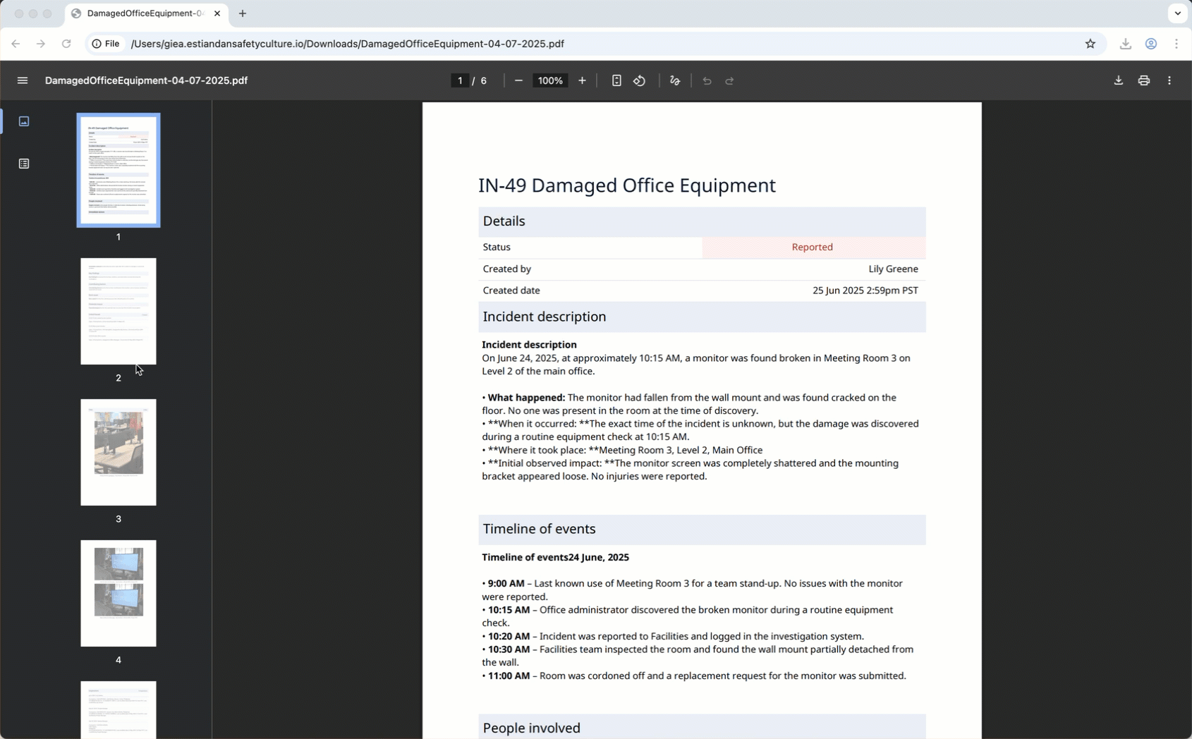 Download a copy of your investigation as PDF via the web app.