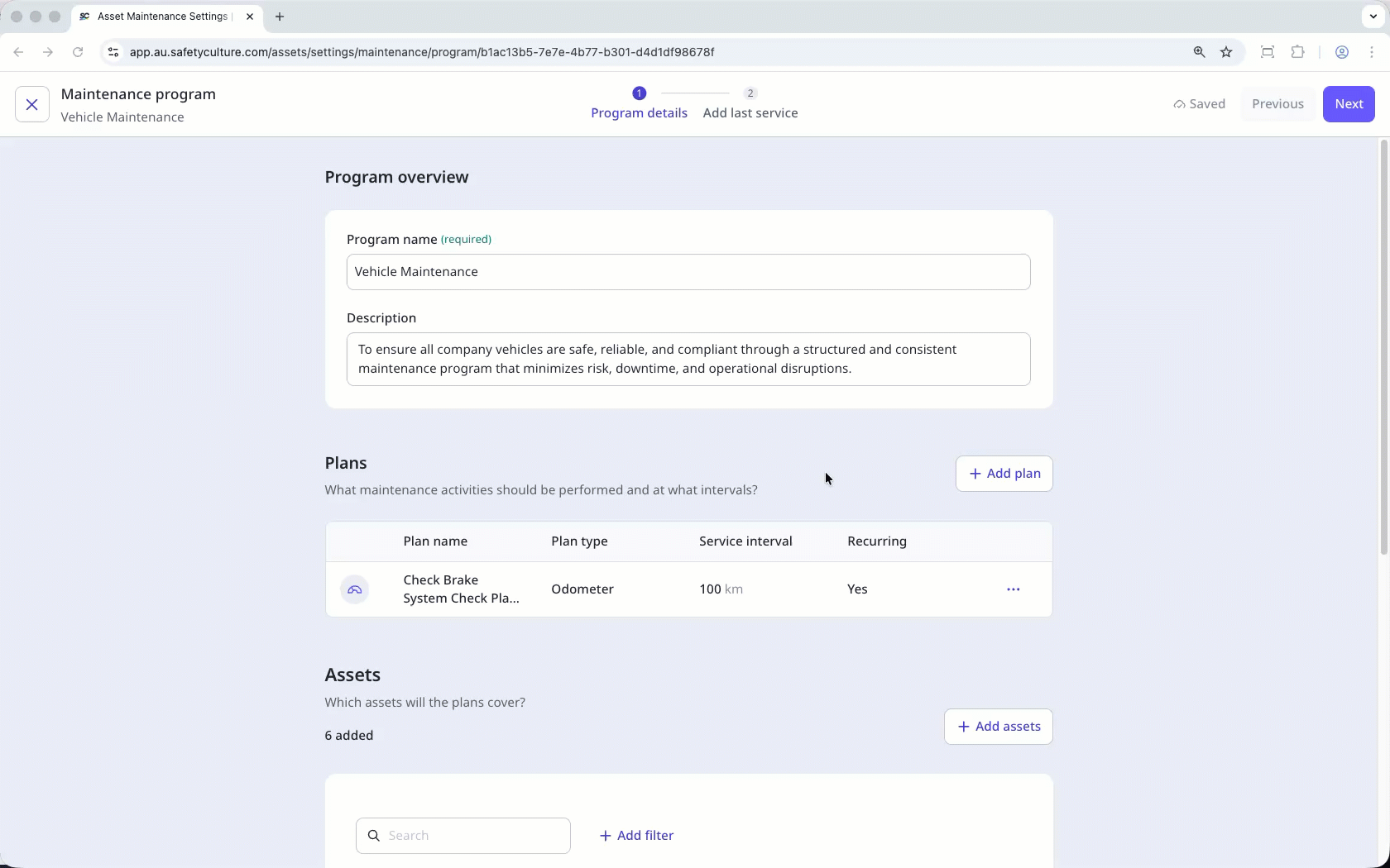 Add a time-based asset maintenance plan via the web app.
