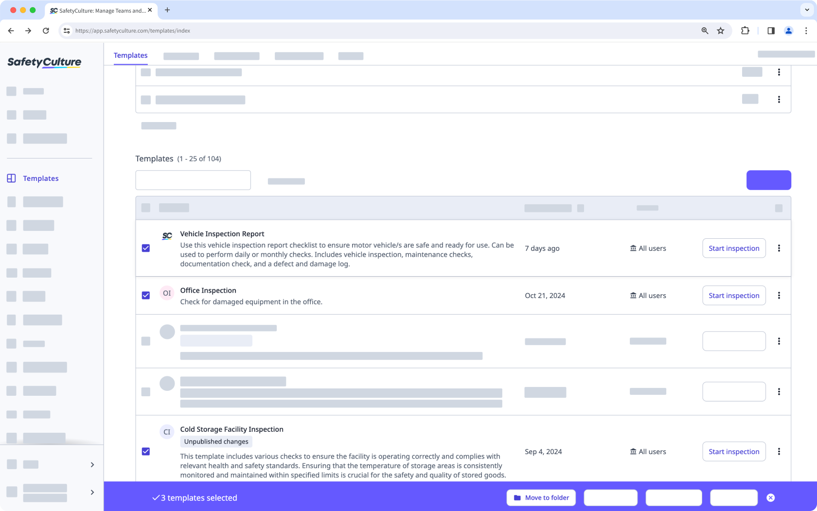 Mueva varias plantillas a una carpeta a través de la aplicación web.