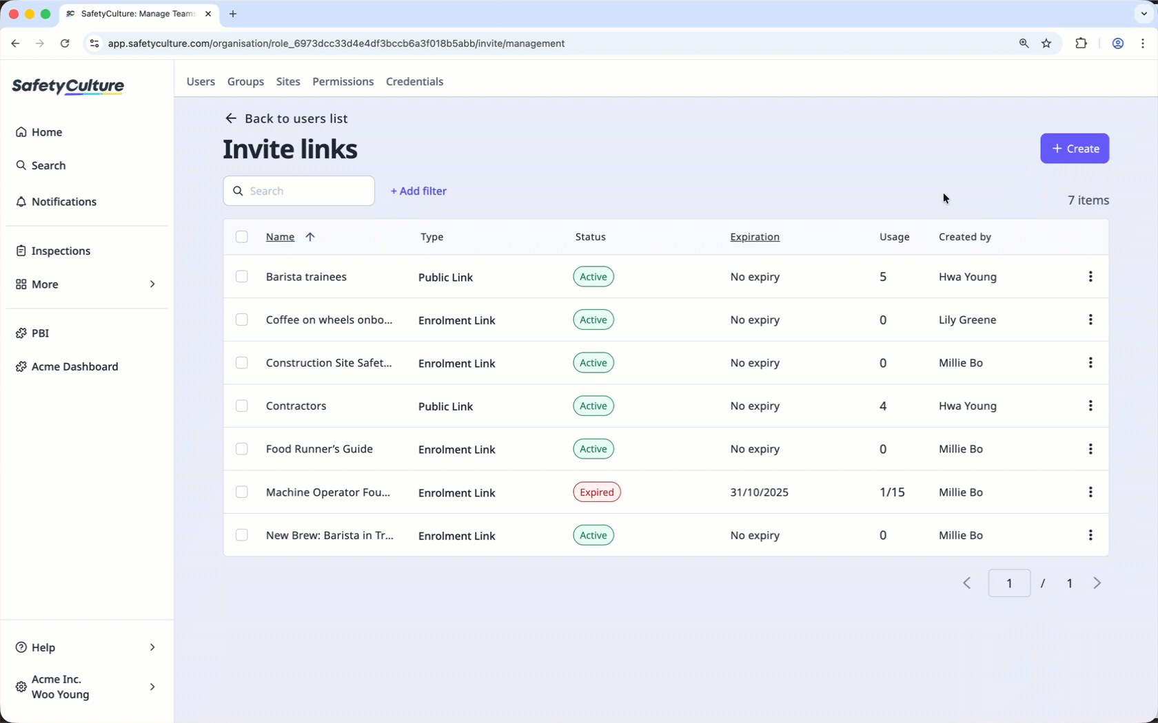Create an invite link via the web app.