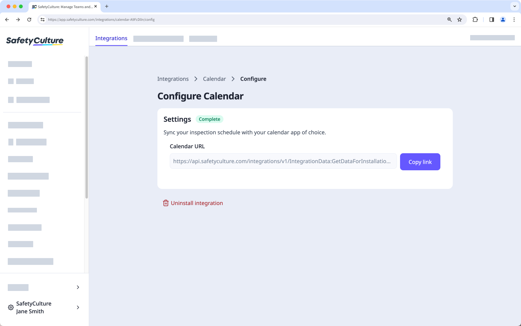 Configurer l'intégration du planning d'inspection à partir de l'application Web.