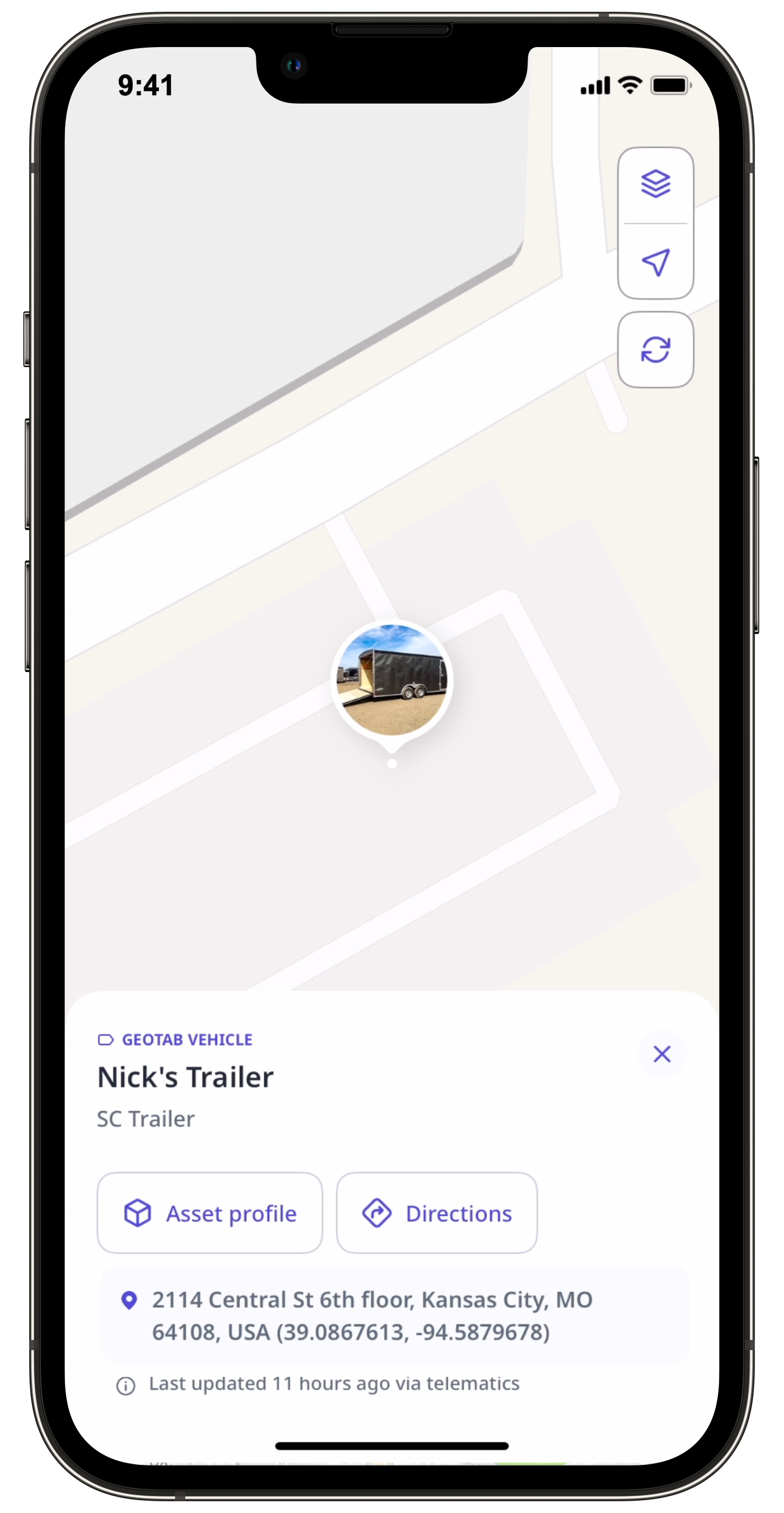 View an asset's location on the map via the mobile app.