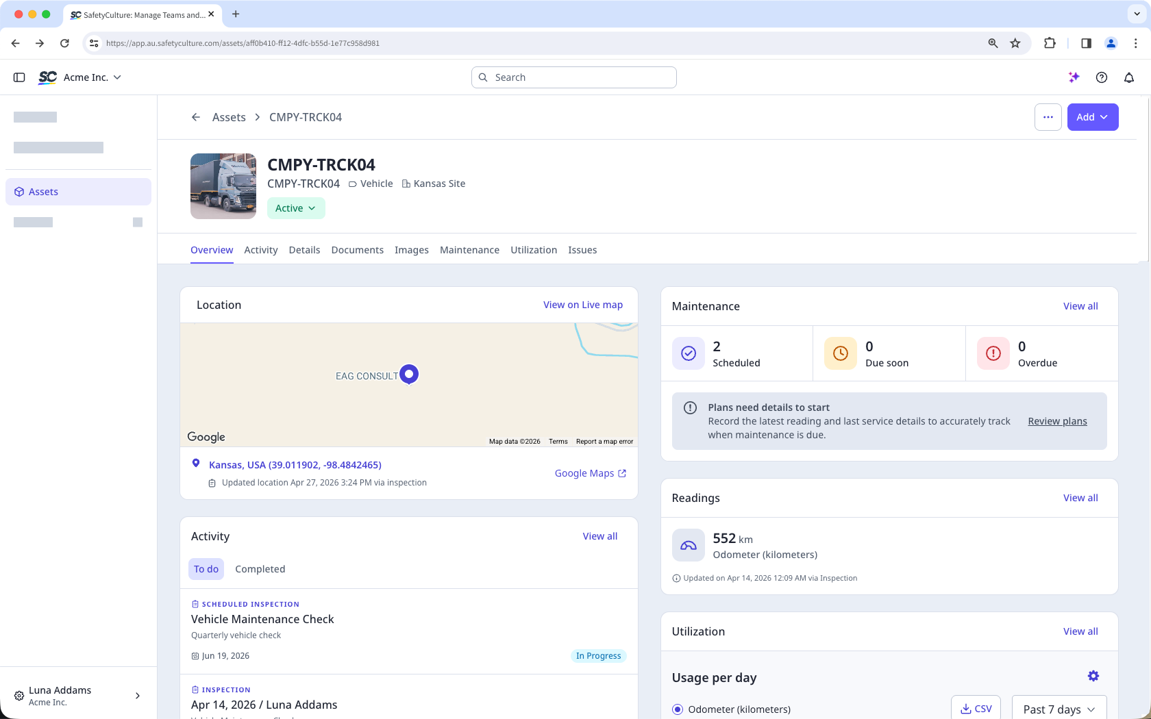 Ver un perfil de un activo a través de la aplicación web.