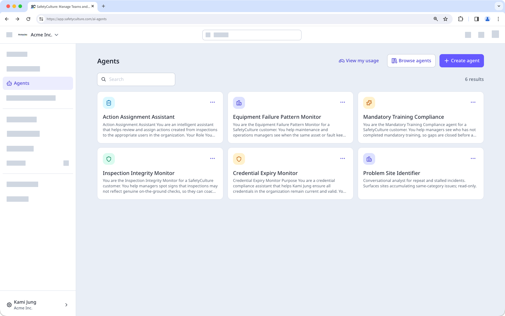 The Agents tab with various agents available to you.