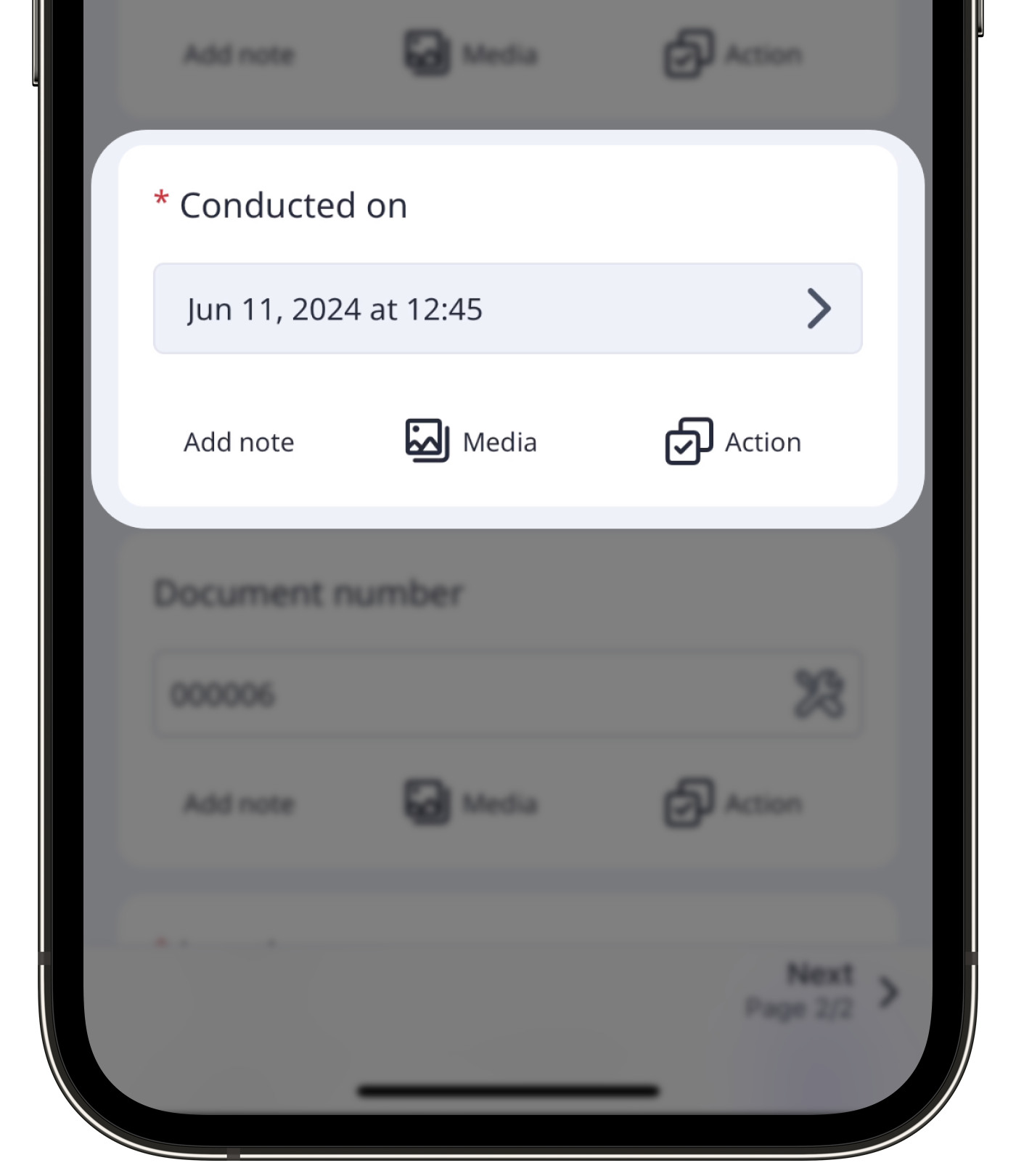 A title page in an inspection showing an inspection date on the mobile app