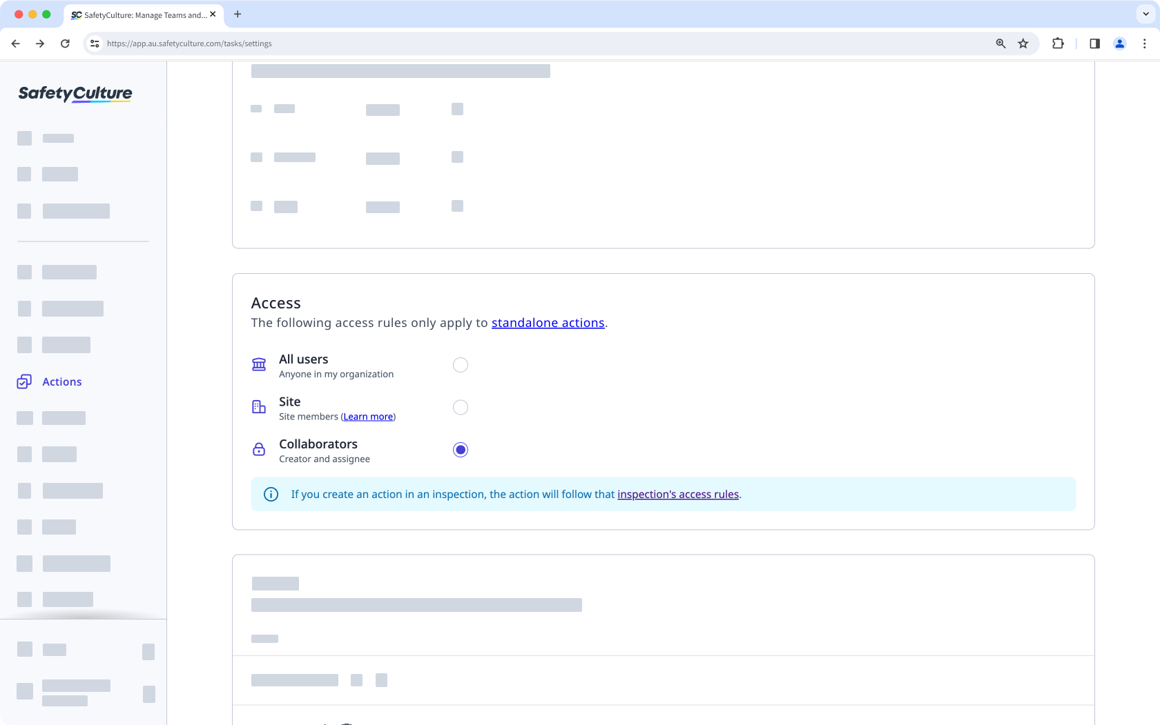 Manage standalone action access for your organization via the web app.