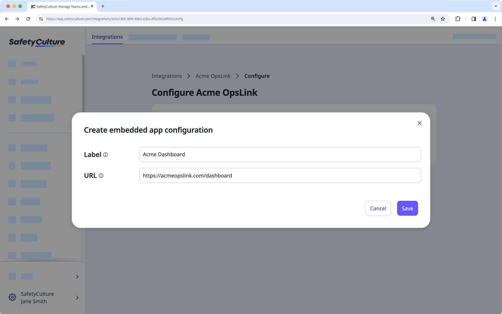 Erstellen Sie eine eingebettete App-Konfiguration über die Web-App.