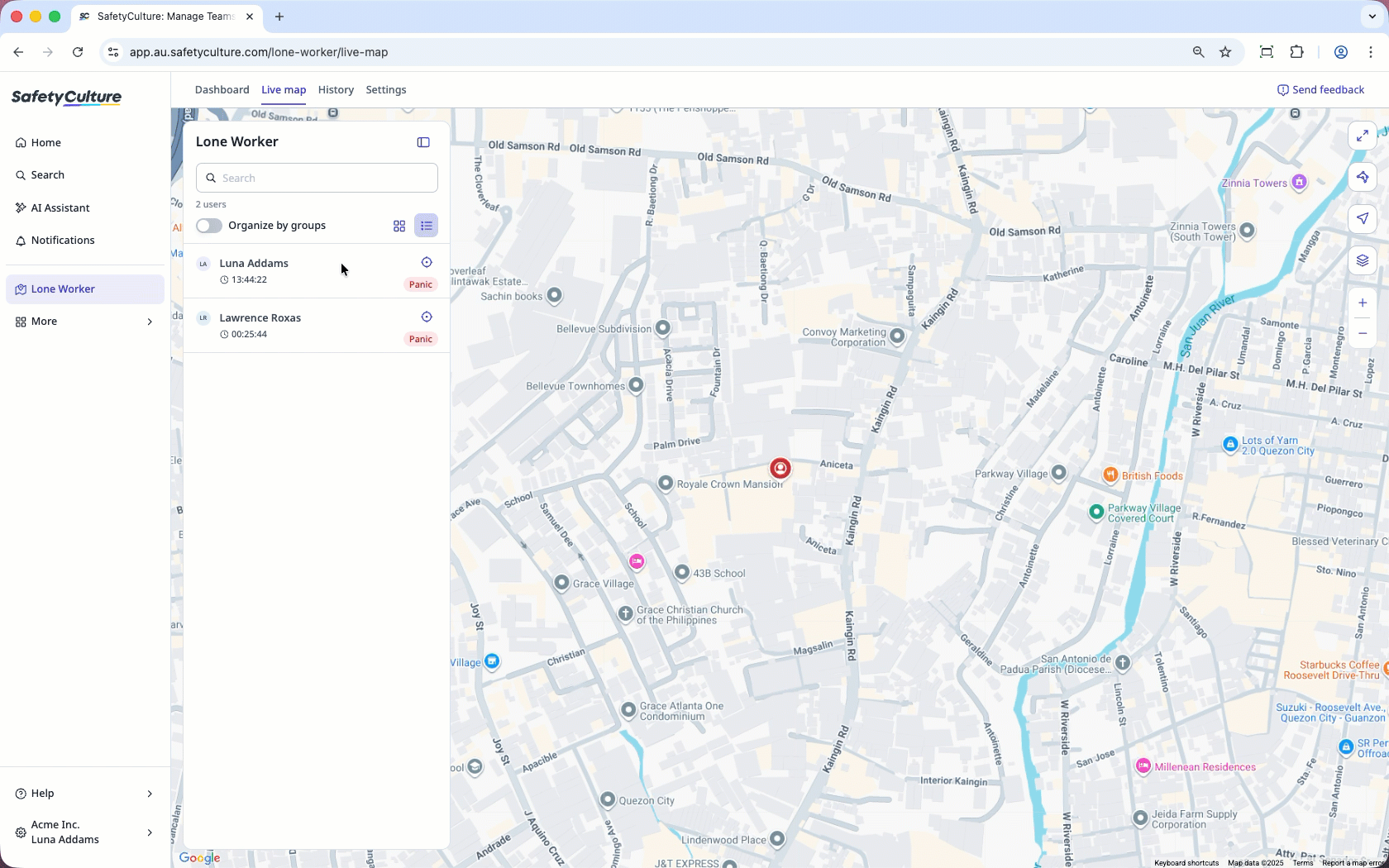 Vea los detalles de un trabajo en solitario a través de la aplicación web.