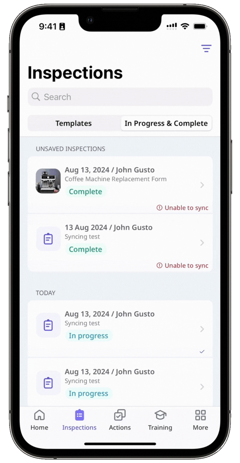 Retry syncing an inspection via the mobile app.