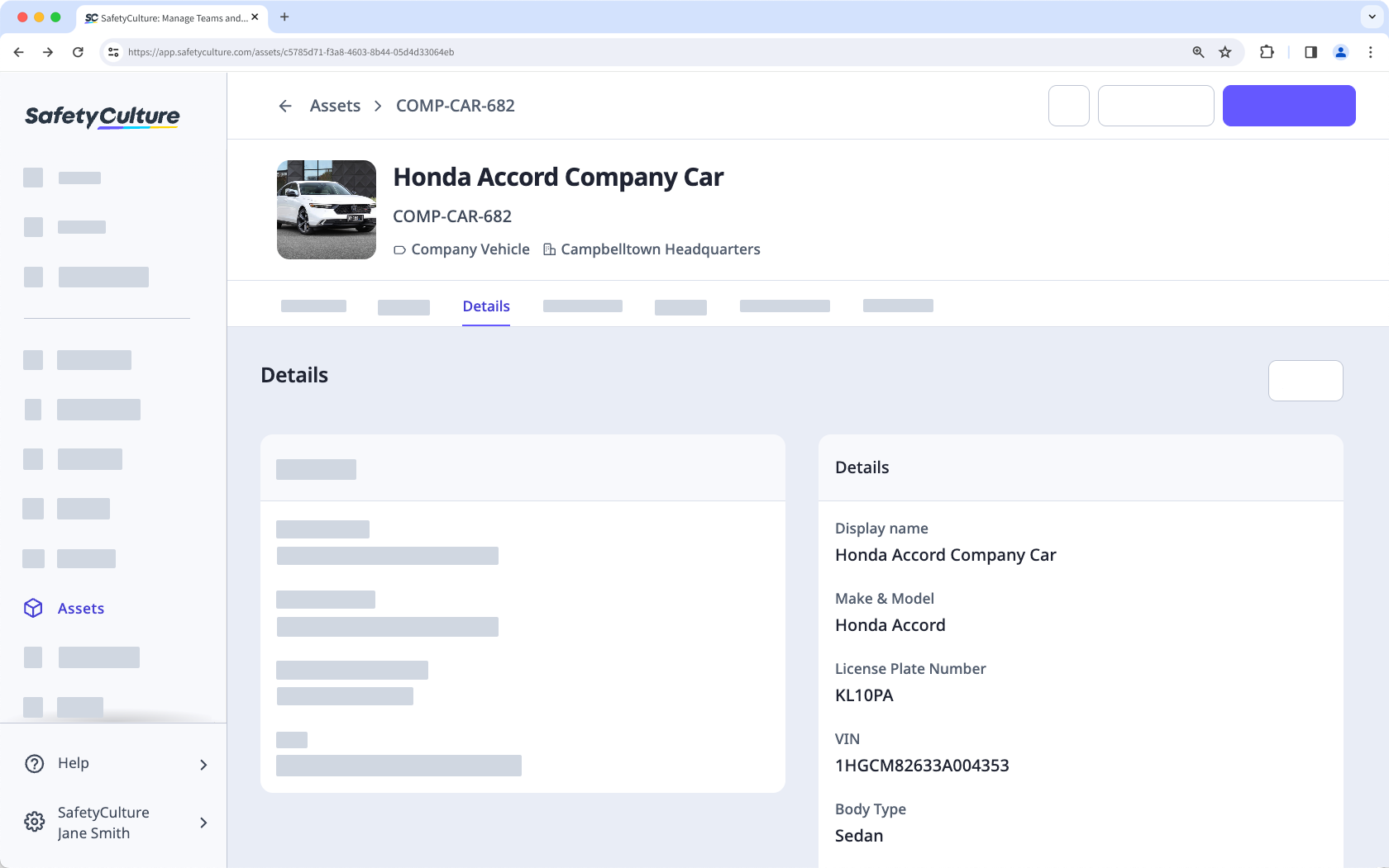 Un ejemplo de campos de datos en un perfil de activos.