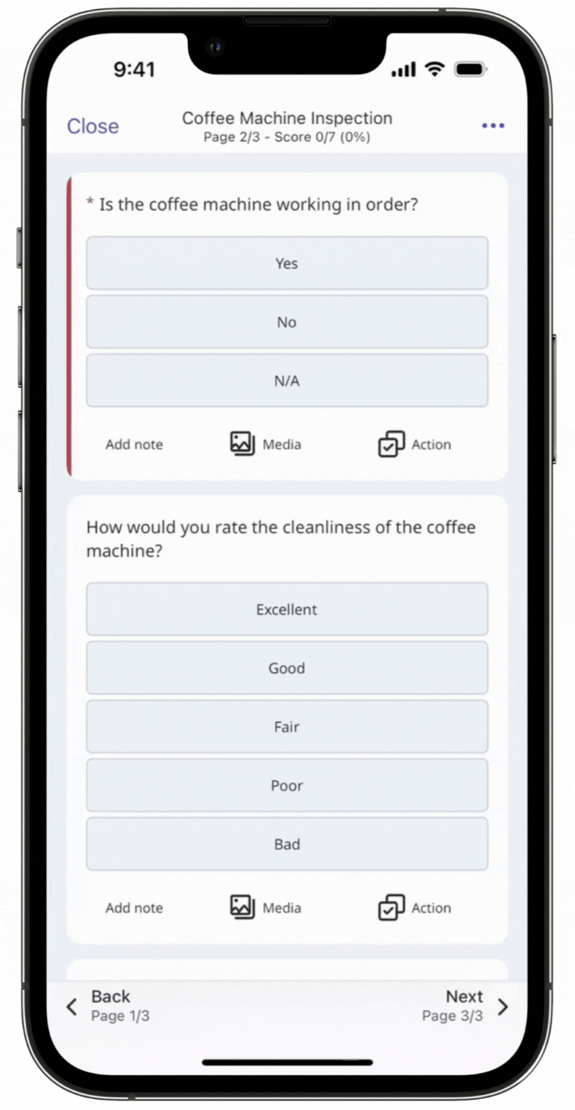 Submit your inspection to have a team member review and approve it.