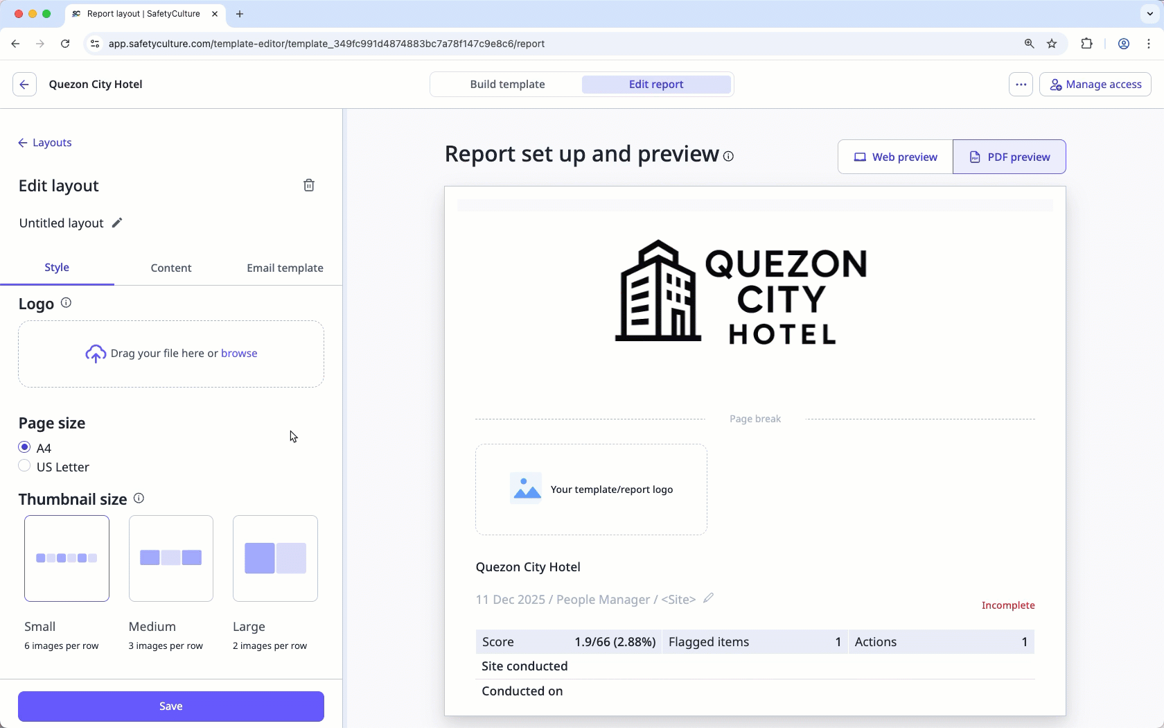 Ajouter un logo de mise en page du rapport via l'application Web.