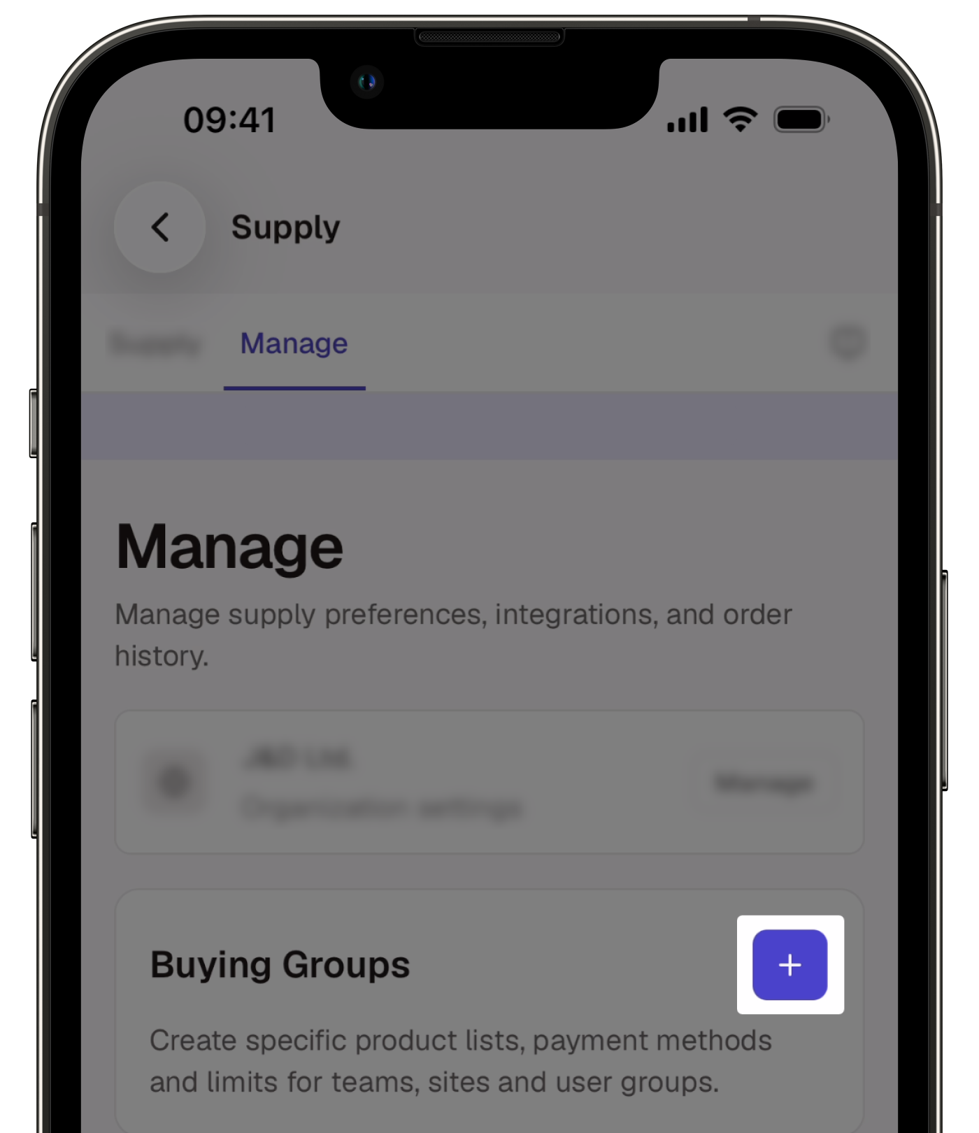 The Manage Supply page showing the option to add a buying group.