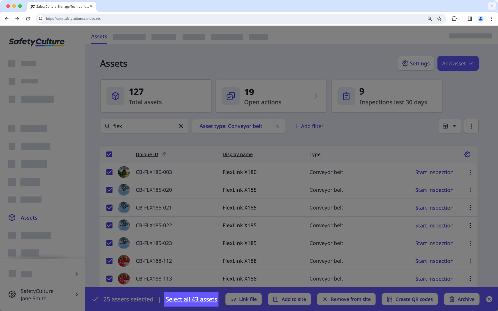 Wählen Sie alle Assets aus, um eine Datei über die Web-App zu verlinken.