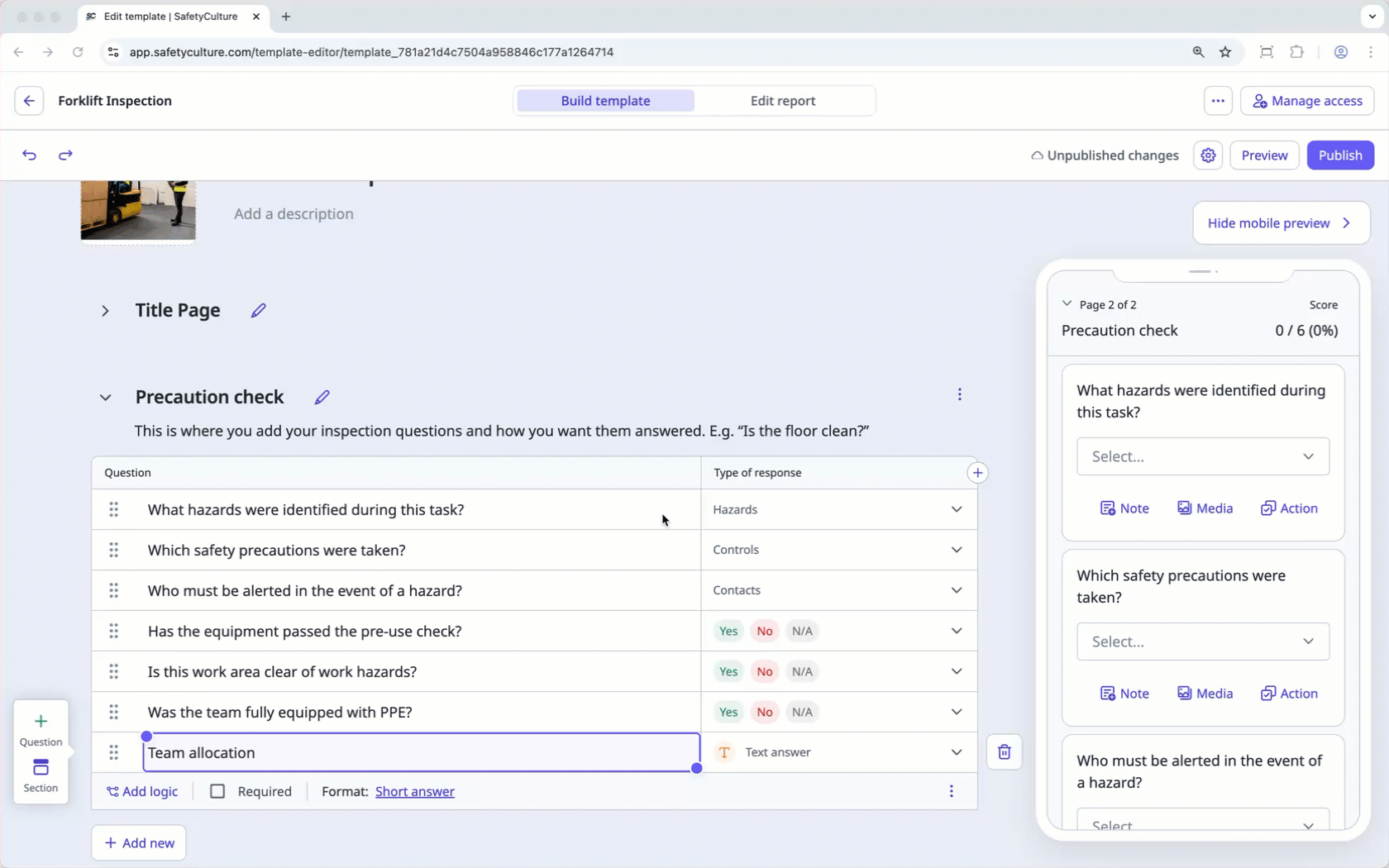 Edit a question in the Template Editor via the web app.