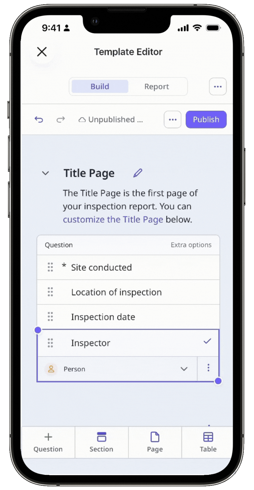 Ajouter une question d'actif à une page de titre à partir de l'application portable.