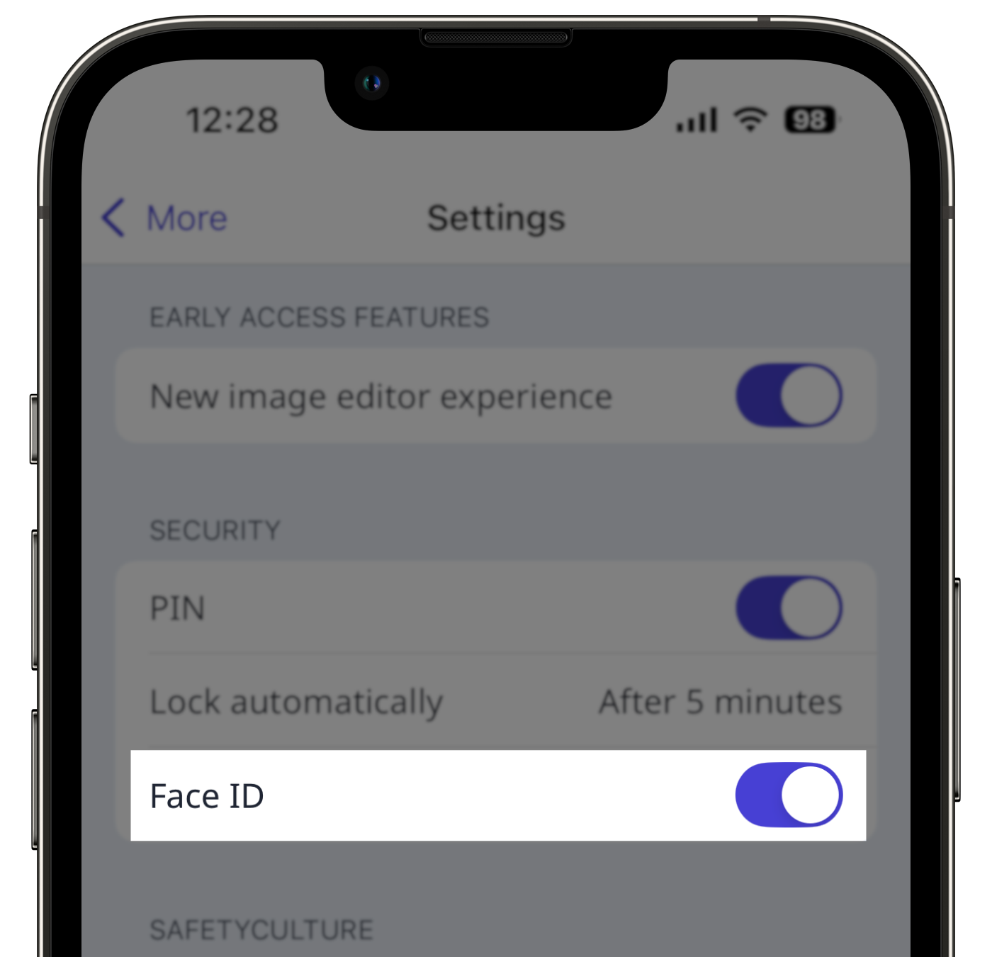 Activer l'id des visages à partir de l'application portable.