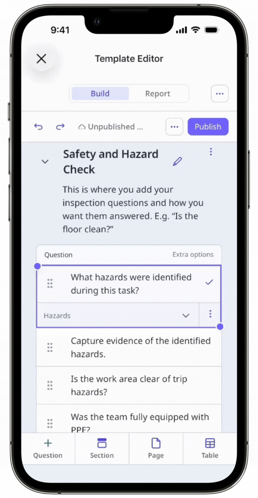 Add logic conditions in the template editor via the mobile app.