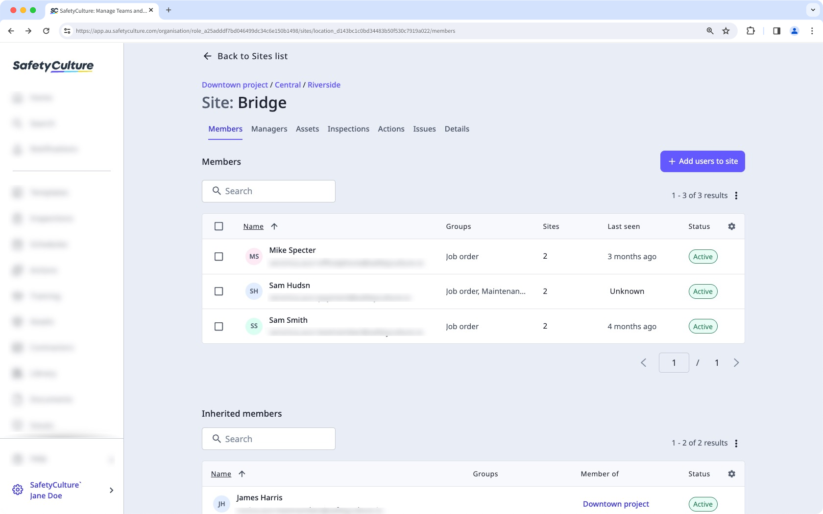 Un perfil de sitio en la aplicación web.