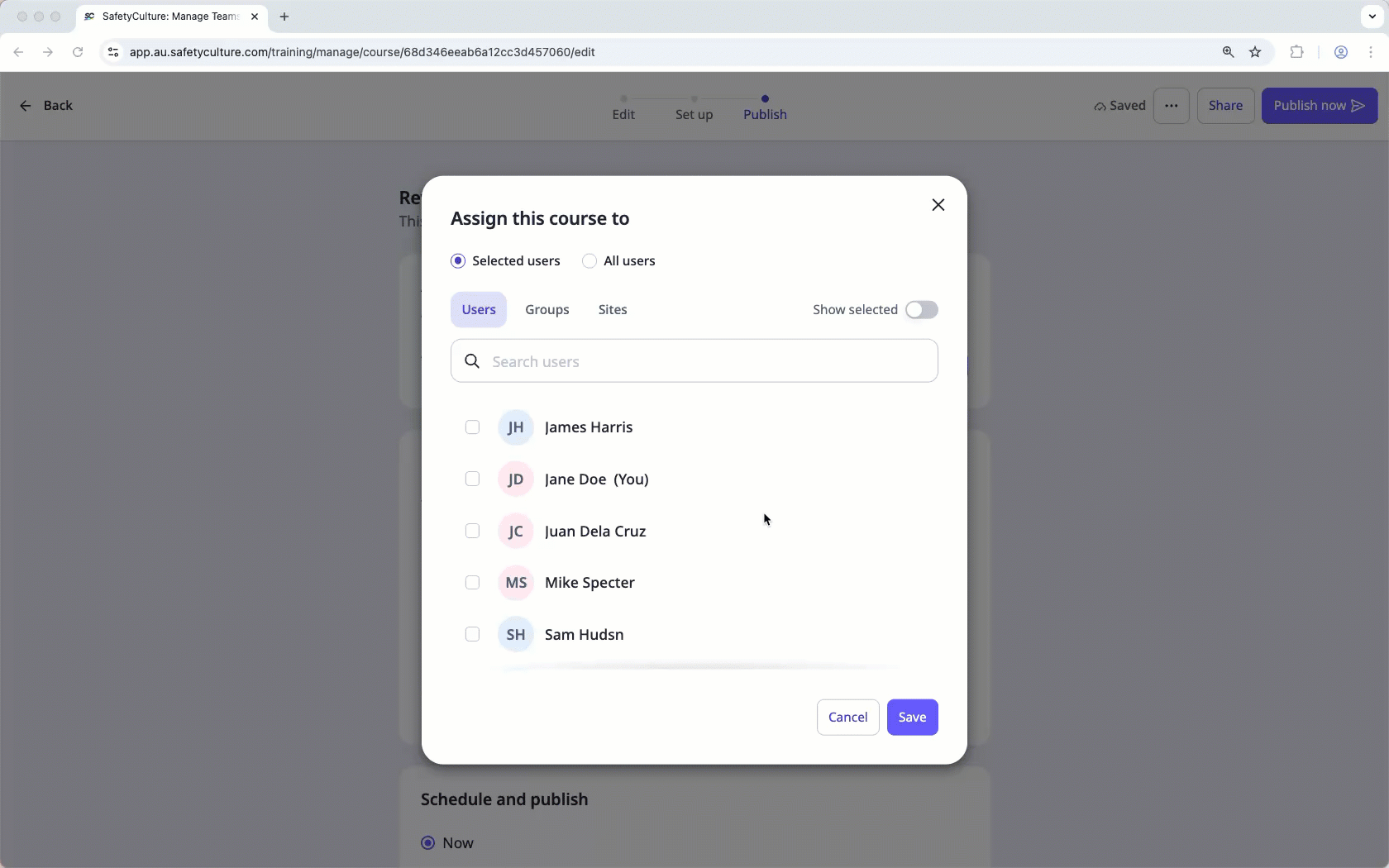 Assign courses to all users via the web app