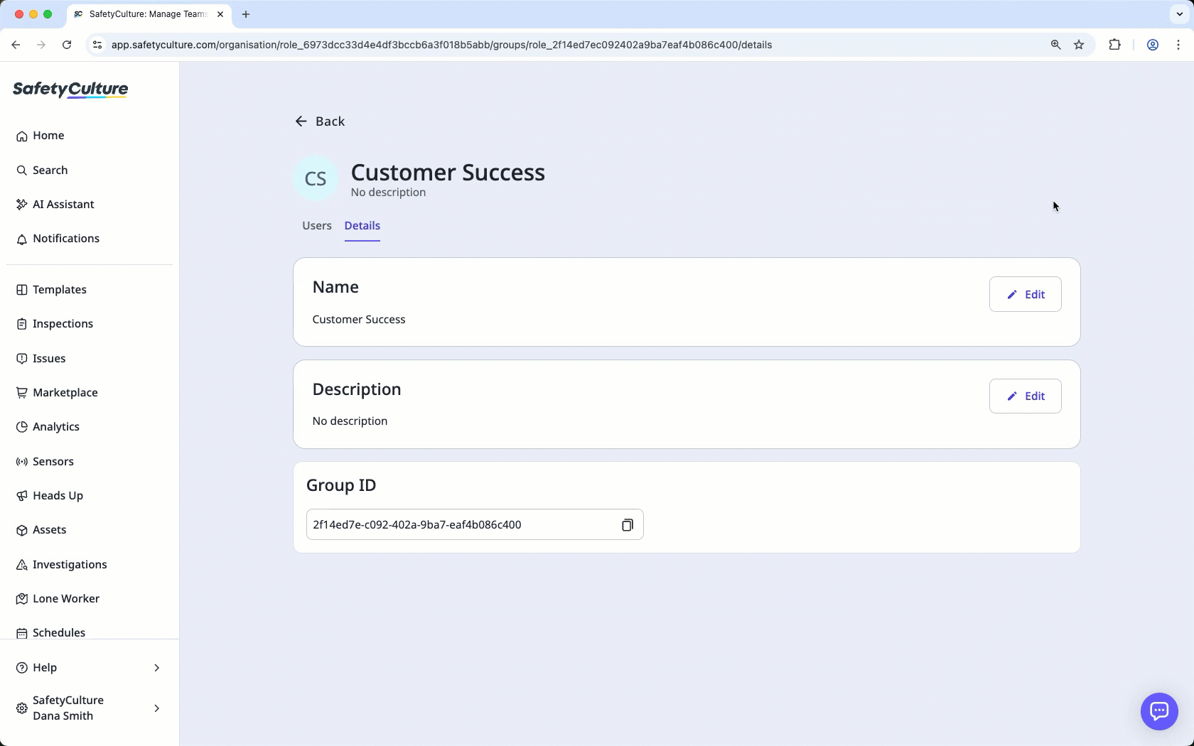 Edit a group name and details via the web app.