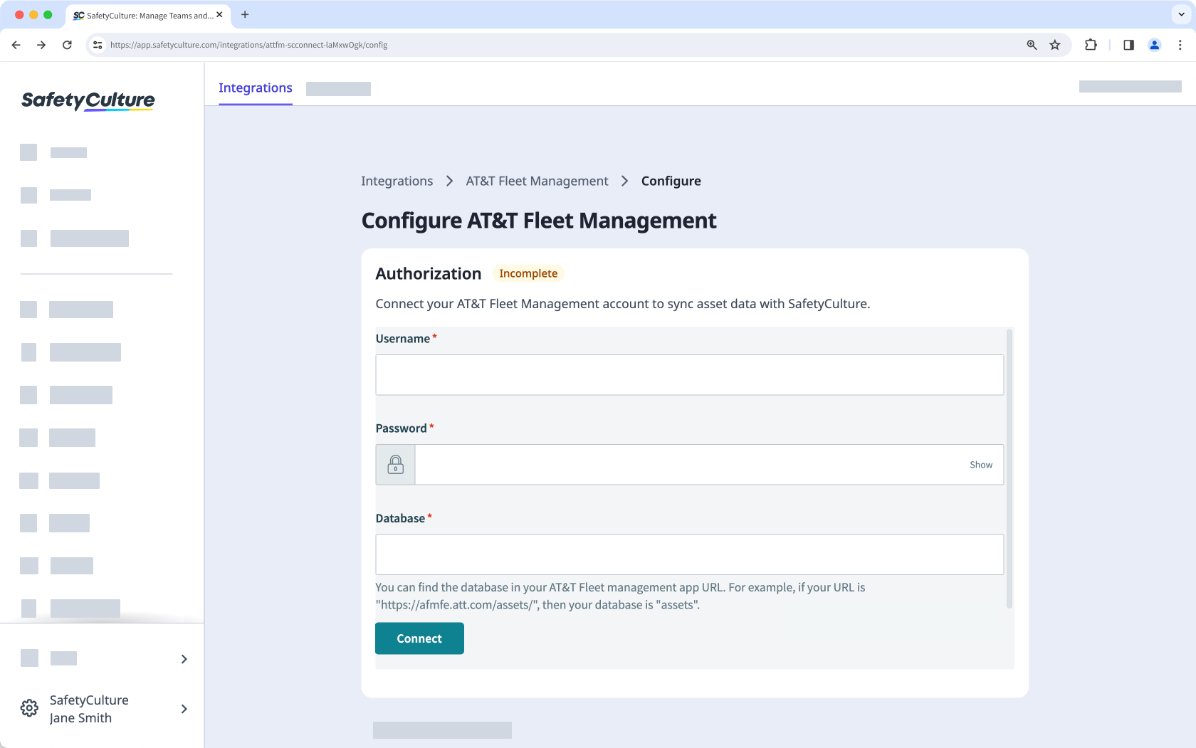 Installez et configurez l'intégration de la Gestion de flotte AT&T via l'application Web.