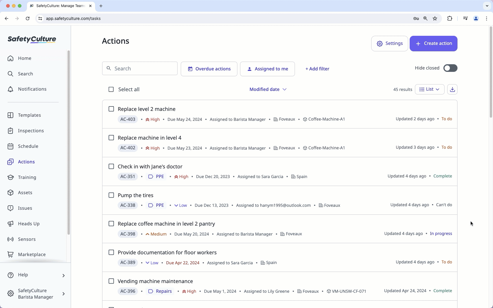 Create action labels via the web app.