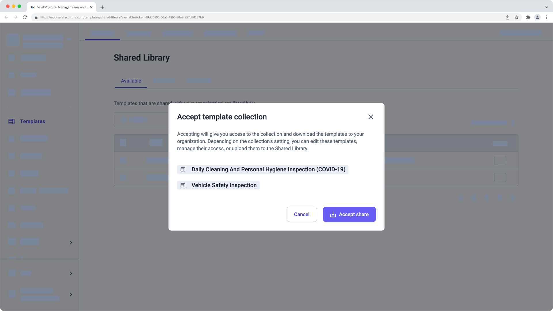 Accepter une invitation de collection de modèles à partir de l'application Web.