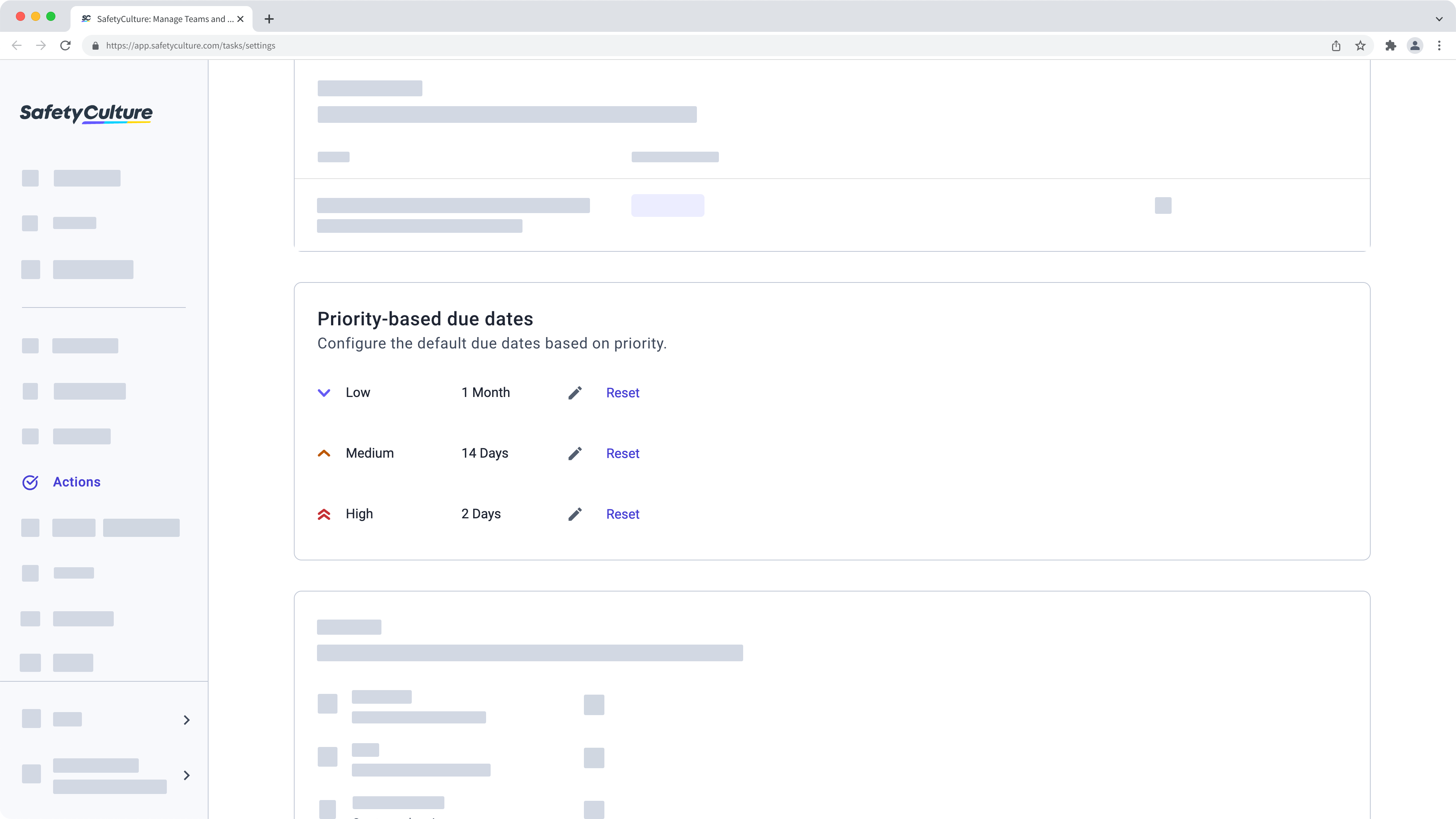 Configure priority-based due dates for actions via the web app.