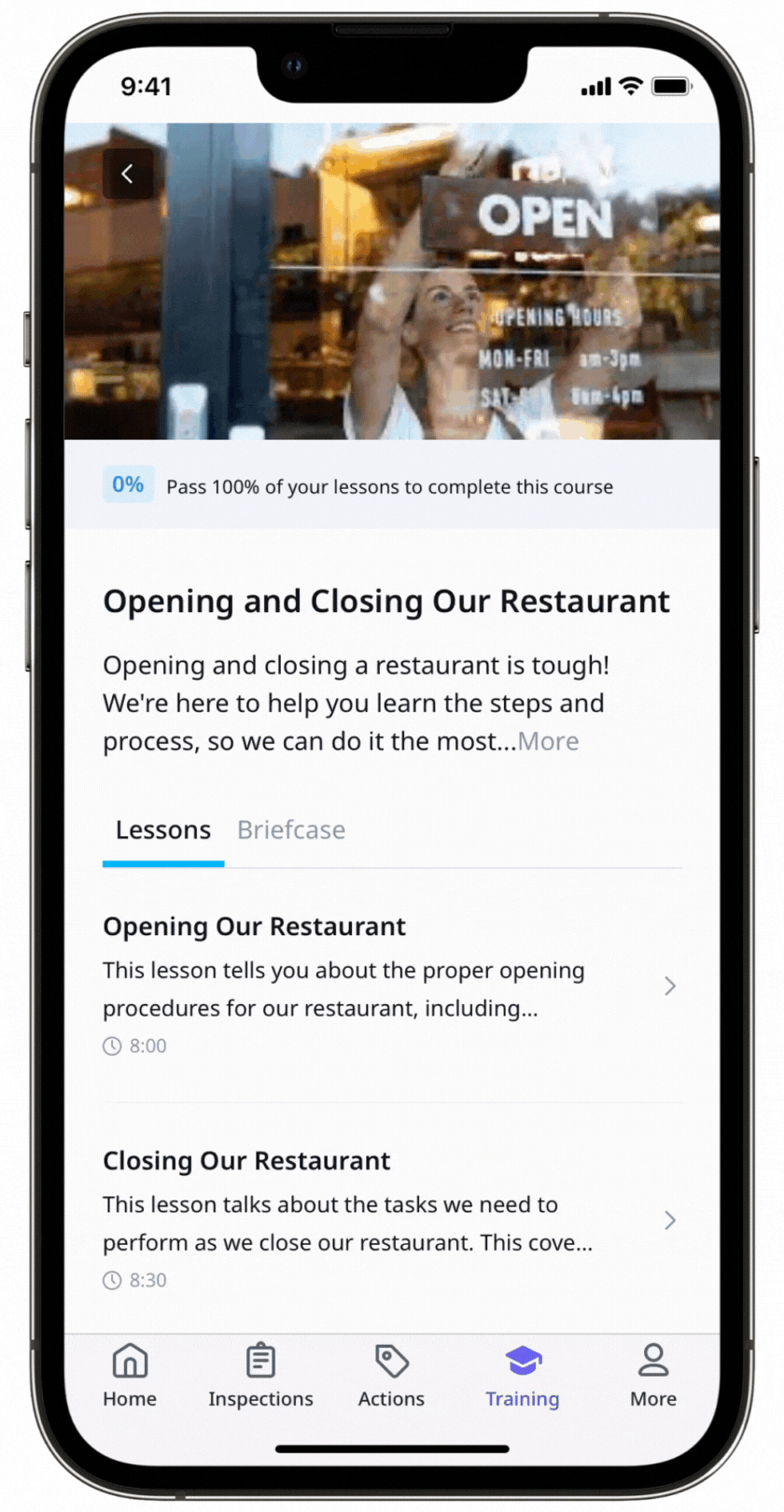 View a training course's briefcase file via the mobile app.