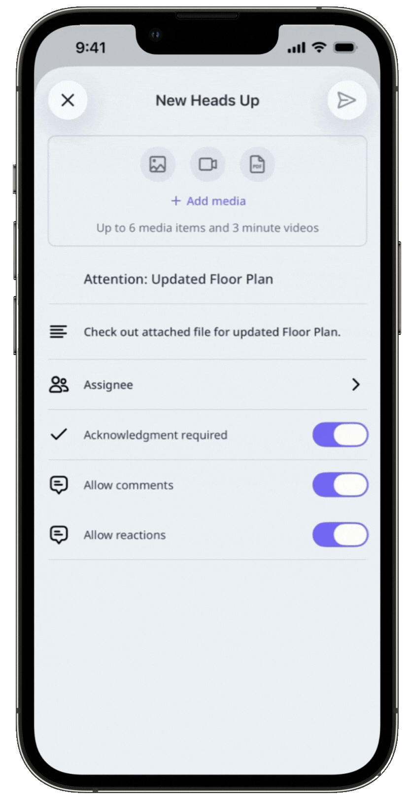 Add files to a Heads Up via the mobile app.