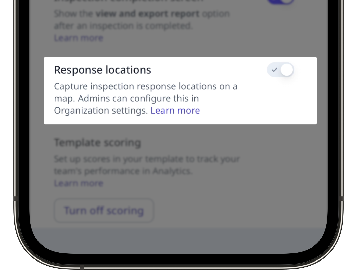 The Response locations setting turned on for a template.