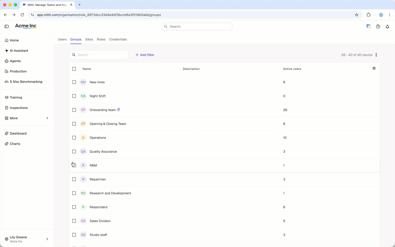 Select the boxes next to the groups and click "Delete" to delete the groups.