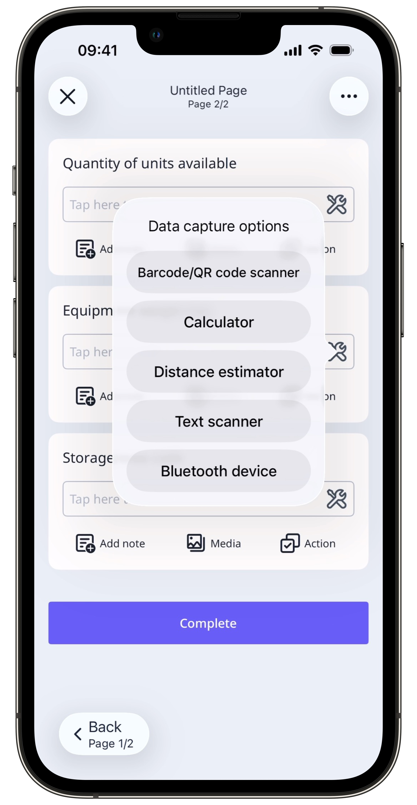 Toolkit options in inspections on the mobile app.