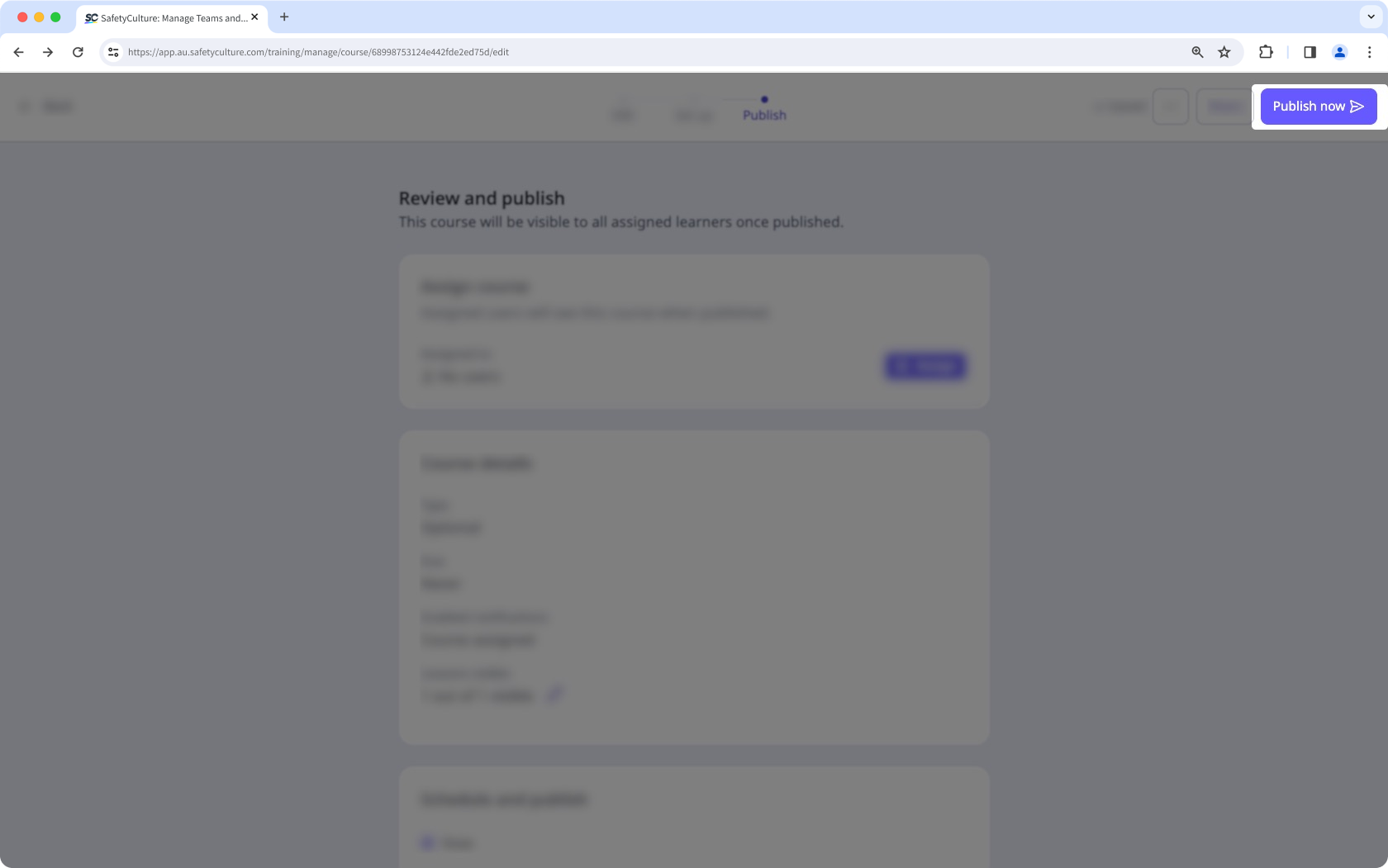 Publish a training course via the web app.