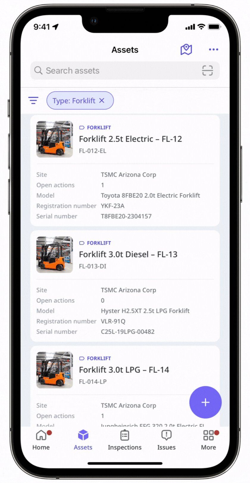 Affichez les actifs filtrés sur la carte via l'application portable.