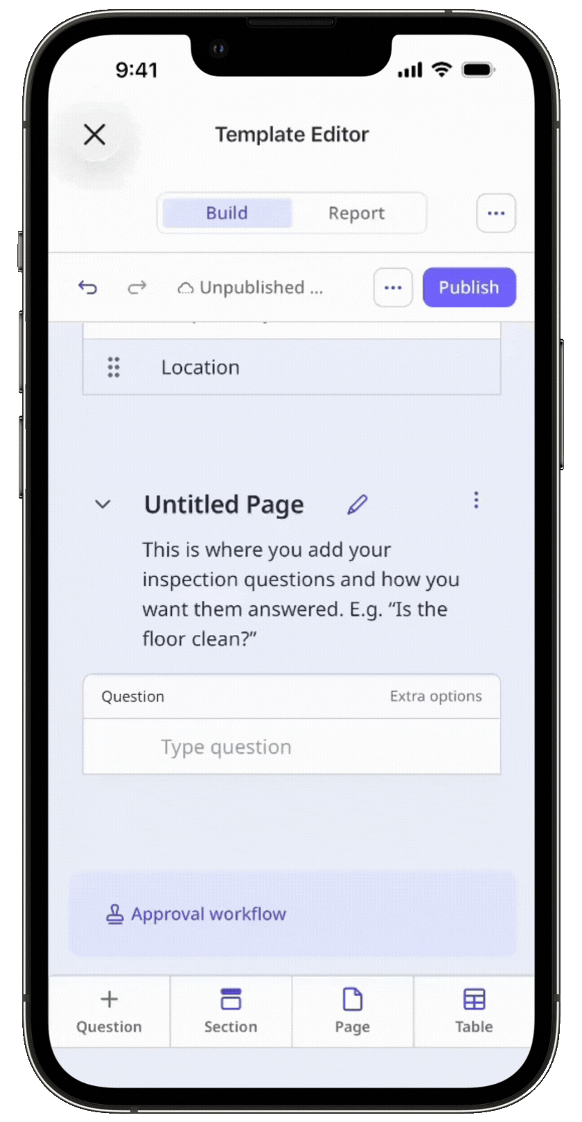 Edit a template's inspection page via the mobile app.