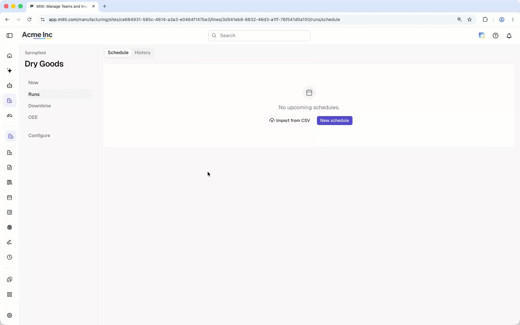 Planen Sie über die Web-App einen Durchlauf für eine Produktionslinie.